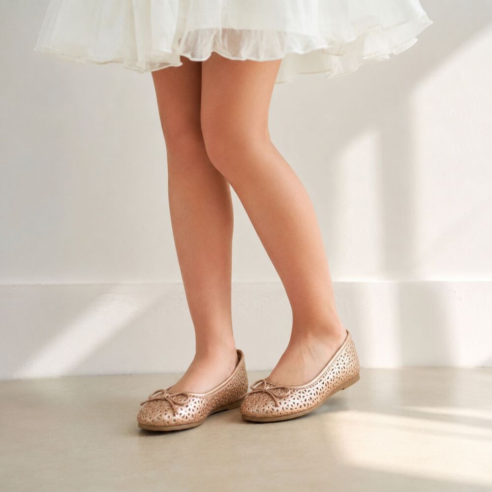 The Childrens Place Girls Ballet Flats Bow Cutout Dress Shoes Rose Gold Size 12